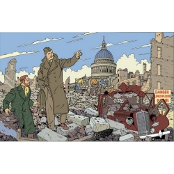 Postal de Blake y Mortimer: ciudad en ruinas (15x10cm)