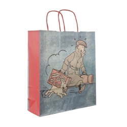 Recycled paper bag Tintin and Snowy ils arrivent !! 36x32x11cm (04241)