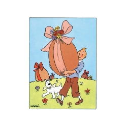 Easter Double Postcard Tintin with a chocolate egg 32031 (17,5x12,5cm)