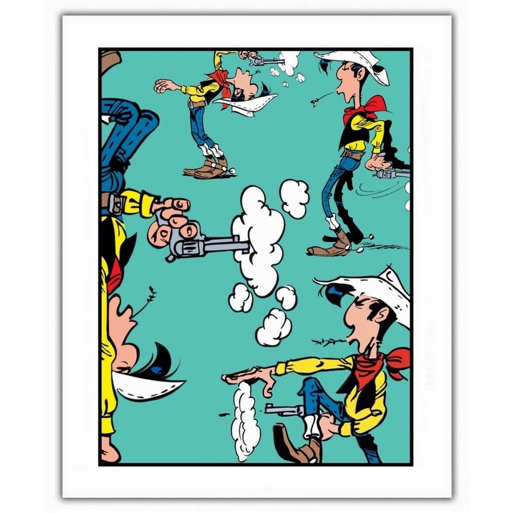 Poster affiche offset Lucky  Luke  en positions de tir  