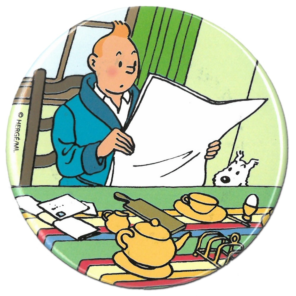 Aimant Decoratif De Tintin En Train De Lire Son Journal Avec Milou 55mm Addik